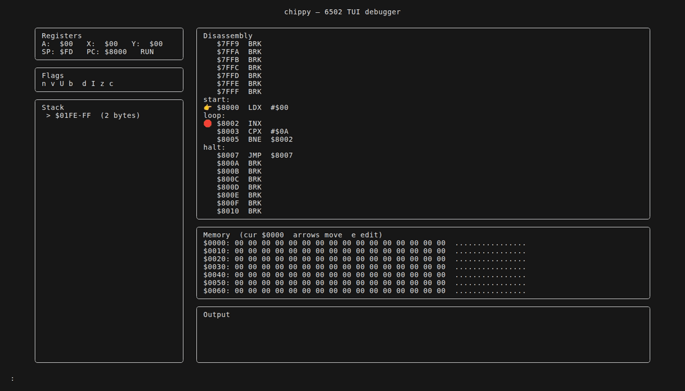 chippy TUI: breakpoint set and continue